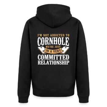 Cornhole Team Bean Bag Player - Unisex Premium Bio Zip Hoodie - Schwarz - Hinten - Nico (187cm)