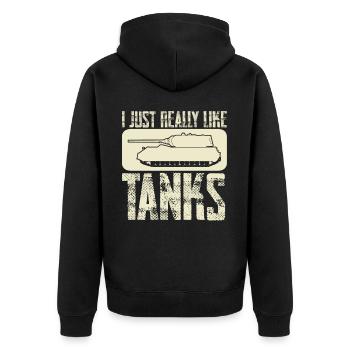 I like Tanks MBT Tank Driver Tank Combat - Unisex Premium Bio Zip Hoodie - Schwarz - Hinten - Nico (187cm)