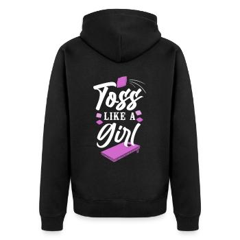 Cornhole Team Bean Bag Player - Unisex Premium Bio Zip Hoodie - Schwarz - Hinten - Nico (187cm)