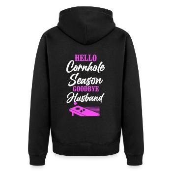 Cornhole Team Bean Bag Player - Unisex Premium Bio Zip Hoodie - Schwarz - Hinten - Nico (187cm)