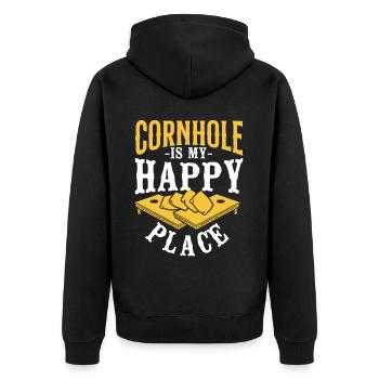 Cornhole Team Bean Bag Player - Unisex Premium Bio Zip Hoodie - Schwarz - Hinten - Nico (187cm)