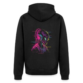 Festival DJ Alien UFO alien with headphones - Unisex Premium Organic Zip Hoodie - black - Back - Nico (187cm)