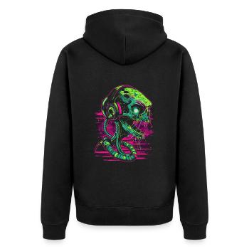Außerirdischer DJ mit Kopfhörer Festival Alien UFO - Unisex Premium Bio Zip Hoodie - Schwarz - Hinten - Nico (187cm)