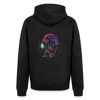 DJ Alien UFO Alien Festival with Headphones - Unisex Premium Organic Zip Hoodie - black - Back - Nico (187cm)