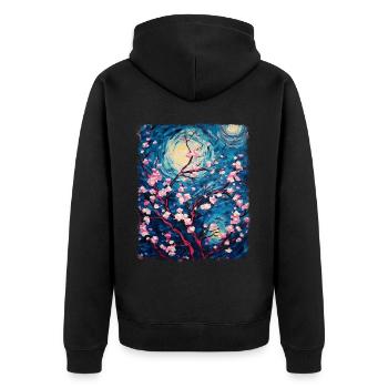 Cherry Blossoms Japanese Flower Starry Night Painting - Unisex Premium Organic Zip Hoodie - black - Back - Nico (187cm)