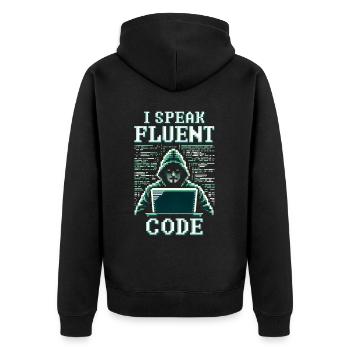 Penetrationstester I speak fluent code - Unisex Premium Organic Zip Hoodie - black - Back - Nico (187cm)