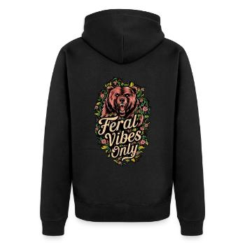 Wilde Vibes Nur Bär Wild Natur Blumig - Unisex Premium Bio Zip Hoodie - Schwarz - Hinten - Nico (187cm)