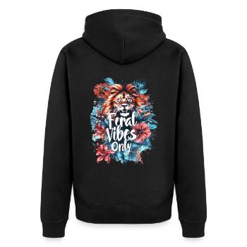 Wild Vibes Nur Löwe Blumig Wild Natur - Unisex Premium Bio Zip Hoodie - Schwarz - Hinten - Nico (187cm)
