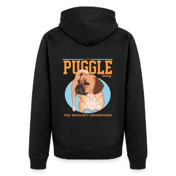 Puggle Hundebesitzer Hundehalter Geschenk - Unisex Premium Bio Zip Hoodie - Schwarz - Hinten - Nico (187cm)