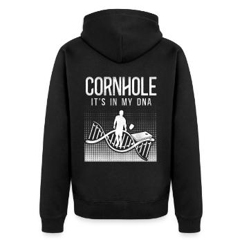 Cornhole Team Bean Bag Player - Unisex Premium Bio Zip Hoodie - Schwarz - Hinten - Nico (187cm)