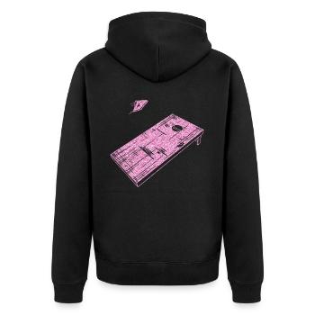 Cornhole Team Bean Bag Player - Unisex Premium Bio Zip Hoodie - Schwarz - Hinten - Nico (187cm)