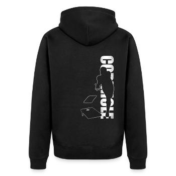 Cornhole Team Bean Bag Player - Unisex Premium Bio Zip Hoodie - Schwarz - Hinten - Nico (187cm)