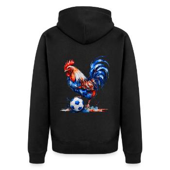Rooster Football Colorful France Animal Design Print - Unisex Premium Organic Zip Hoodie - black - Back - Nico (187cm)