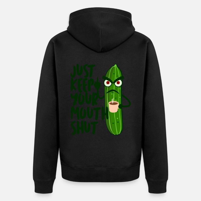 Grumpy Cucumber Middle Finger Coffee - Unisex Premium Bio Zip Hoodie - Schwarz