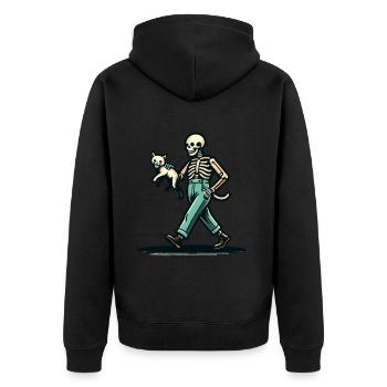 Funny Retro Cartoon Skeleton Cat Owner - Unisex Premium Organic Zip Hoodie - black - Back - Nico (187cm)