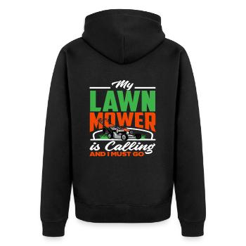 Landschaftsgärtner Rasenmäher - Unisex Premium Bio Zip Hoodie - Schwarz - Hinten - Nico (187cm)