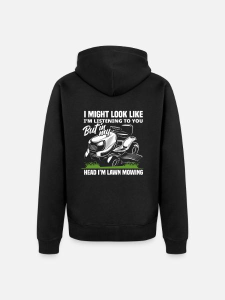 Landscaper Lawn Mower Thinking - Unisex Premium Organic Zip Hoodie - black