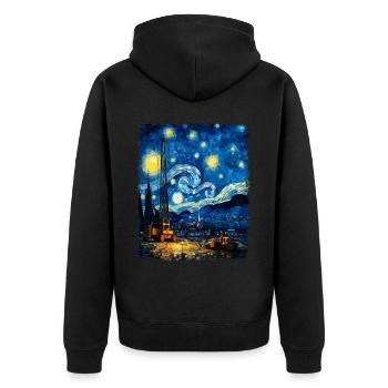 Kranführer Bauwesen HEO Sternennachtmalerei - Unisex Premium Bio Zip Hoodie - Schwarz - Hinten - Nico (187cm)