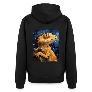Kammgecko Eidechse Sternennacht Gemälde - Unisex Premium Bio Zip Hoodie - Schwarz - Hinten - Nico (187cm)