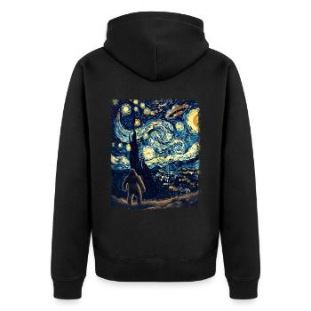 Kryptozoologie Kryptoiden-Verschwörung Sternennach - Unisex Premium Bio Zip Hoodie - Schwarz - Hinten - Nico (187cm)