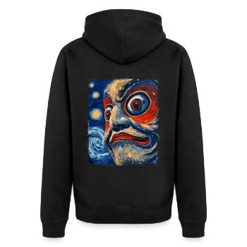 Daruma Puppe Japan Sternennacht Malerei - Unisex Premium Bio Zip Hoodie - Schwarz - Hinten - Nico (187cm)