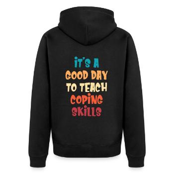 T Shirt for Bewä It's a good day to cope - Unisex Premium Organic Zip Hoodie - black - Back - Nico (187cm)