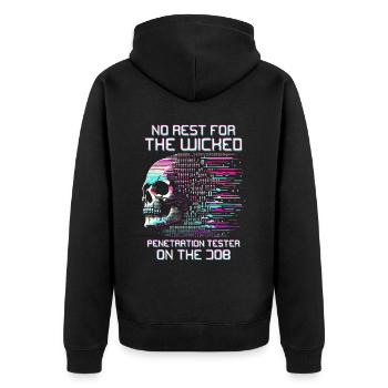 Penetrationstester Penetration Tester - Unisex Premium Bio Zip Hoodie - Schwarz - Hinten - Nico (187cm)