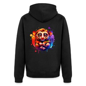Tarsier Koboldmaki - Unisex Premium Bio Zip Hoodie - Schwarz - Hinten - Nico (187cm)