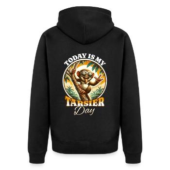 Koboldmaki Tarsier - Unisex Premium Bio Zip Hoodie - Schwarz - Hinten - Nico (187cm)