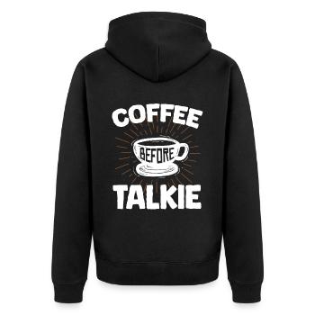 Coffee Talkie Funny Breakfast Meme, Ouote, Coffee - Unisex Premium Organic Zip Hoodie - black - Back - Nico (187cm)