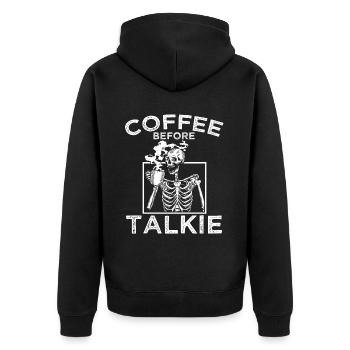 Coffee Talkie Funny Breakfast Meme, Ouote, Coffee - Unisex Premium Organic Zip Hoodie - black - Back - Nico (187cm)