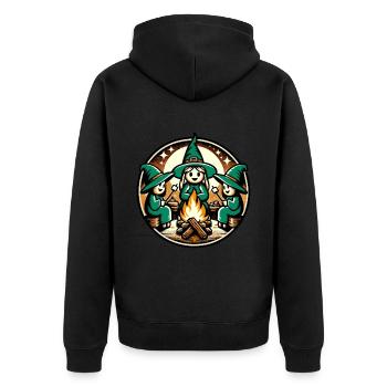 Camping Lagerfeuer Vintage Hexen Design - Unisex Premium Bio Zip Hoodie - Schwarz - Hinten - Nico (187cm)
