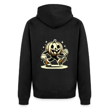 Retro Cartoon Kürbis Vintage Halloween Stil - Unisex Premium Bio Zip Hoodie - Schwarz - Hinten - Nico (187cm)