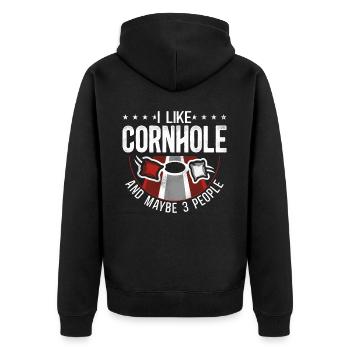 Cornhole Team Bean Bag Player - Unisex Premium Bio Zip Hoodie - Schwarz - Hinten - Nico (187cm)