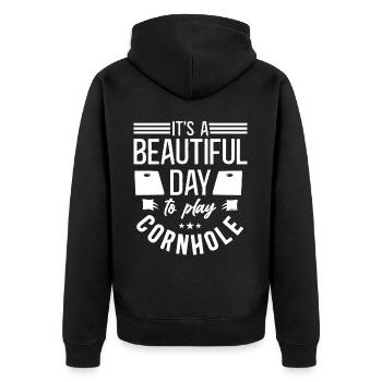 Cornhole Team Bean Bag Player - Unisex Premium Organic Zip Hoodie - black - Back - Nico (187cm)