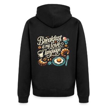 Frühstücksfreude: Breakfast is my Love Language - Unisex Premium Organic Zip Hoodie - black - Back - Nico (187cm)