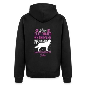 Flat Coated Retriever und Ich sind unschlagbar - Unisex Premium Bio Zip Hoodie - Schwarz - Hinten - Nico (187cm)