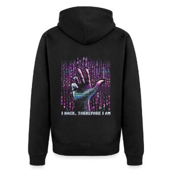Penetrationstester I hack, therefore I am - Unisex Premium Organic Zip Hoodie - black - Back - Nico (187cm)