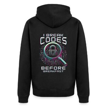 Penetration tester I break codes - Unisex Premium Organic Zip Hoodie - black - Back - Nico (187cm)