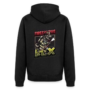 Firesaurus Rex Feuerwehr Dinosaurier Abenteuer - Unisex Premium Bio Zip Hoodie - Schwarz - Hinten - Nico (187cm)
