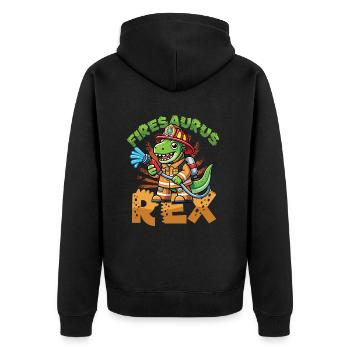 Firesaurus Rex Feuerwehr Dinosaurier Abenteuer - Unisex Premium Bio Zip Hoodie - Schwarz - Hinten - Nico (187cm)