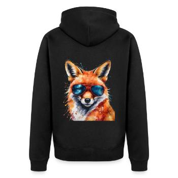 Fuchs Sonnenbrille Bunt Tier Design Print - Unisex Premium Bio Zip Hoodie - Schwarz - Hinten - Nico (187cm)