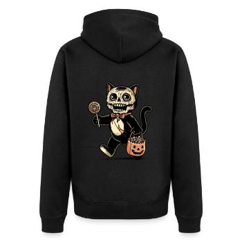 Gruselige Zombie Katze Süßes Oder Saures - Unisex Premium Bio Zip Hoodie - Schwarz - Hinten - Nico (187cm)