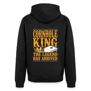 Cornhole Team Bean Bag Player - Unisex Premium Bio Zip Hoodie - Schwarz - Hinten - Nico (187cm)