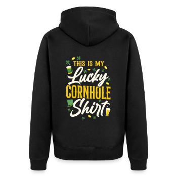 Cornhole Team Bean Bag Player - Unisex Premium Organic Zip Hoodie - black - Back - Nico (187cm)