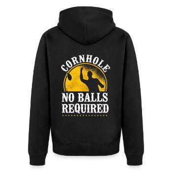 Cornhole Team Bean Bag Player - Unisex Premium Bio Zip Hoodie - Schwarz - Hinten - Nico (187cm)