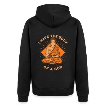 Ich habe den Körper einer buddhistischen Gott-Symbol-Statue - Unisex Premium Bio Zip Hoodie - Schwarz - Hinten - Nico (187cm)