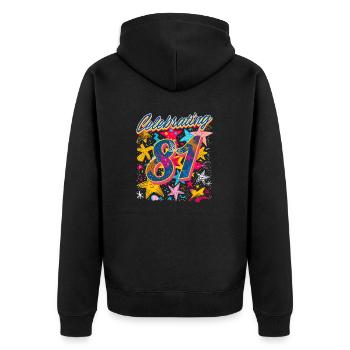 81st Birthday Celebrating 81 - Unisex Premium Organic Zip Hoodie - black - Back - Nico (187cm)