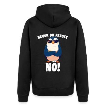 Before you ask: Nope! Cartoon Penguin Sarcasm - Unisex Premium Organic Zip Hoodie - black - Back - Nico (187cm)