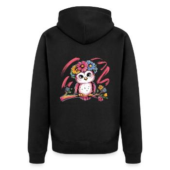 Niedliche Eule Vogel Federn Blumen für einen - Unisex Premium Bio Zip Hoodie - Schwarz - Hinten - Nico (187cm)